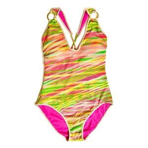 Becca by Rebecca Virtue Stripe Metallic Print Ring One Piece